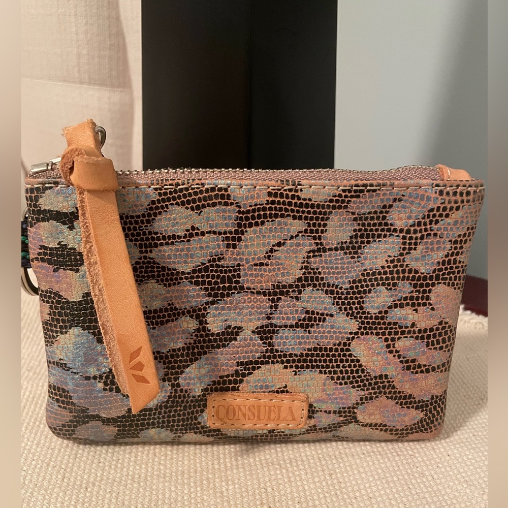 Consuela Leopard Print Wristlet with Pastel Accents